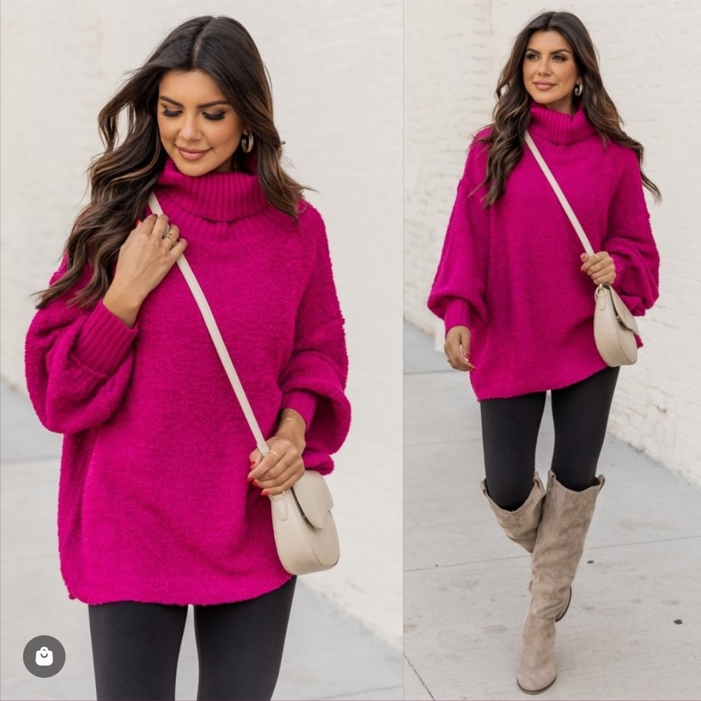 Pink Lily Haven’t You Heard Fuchsia Turtleneck Sweater
